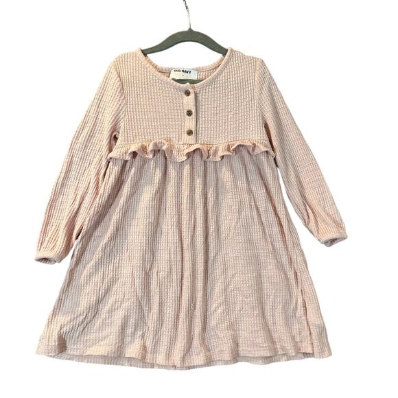 Old Navy Pink Waffle Knit Ruffle Dress Long Sleeve Toddler Girls 4T - Picture 1 of 7